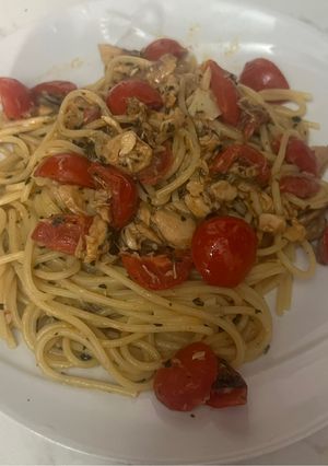 鯖缶とミニトマトのパスタ-レシピのメイン写真