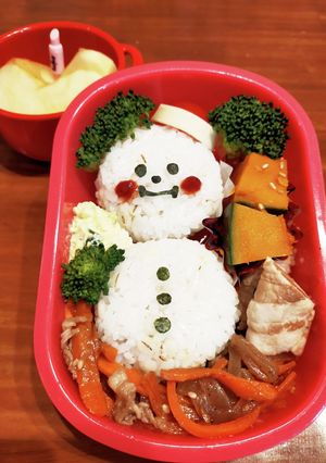 ゆるくキャラ弁〈12月〉　雪だるま-レシピのメイン写真