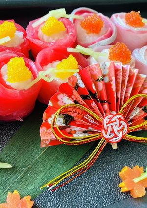 【まぐろ・ぶり】紅白くるくる寿司-レシピのメイン写真