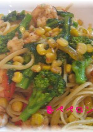✿ 菜の花+コーン+海老の春色パスタ ✿-レシピのメイン写真