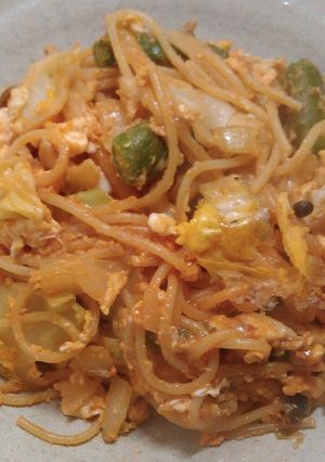 野菜多め卵とじナポリタンスパゲッティ-レシピのメイン写真
