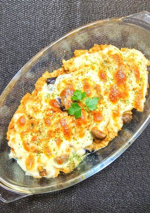 鶏ひき肉とナスとトロロのチーズ焼き-レシピのメイン写真