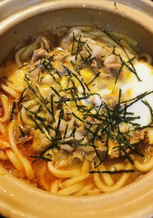 プチッと鍋●豚肉＆玉子のキムチ鍋焼うどん-レシピのメイン写真