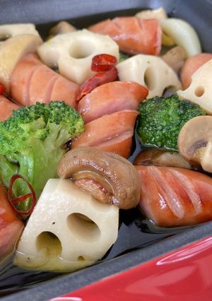 ロイヤリッチとレンコンのアヒージョ-レシピのメイン写真