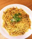 のり佃煮と玉ねぎの納豆パスタ