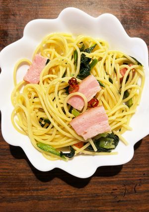 小松菜とベーコンと人参和風パスタ-レシピのメイン写真