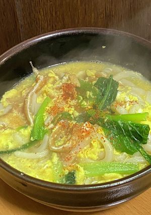 小松菜と油揚げの卵とじうどん-レシピのメイン写真