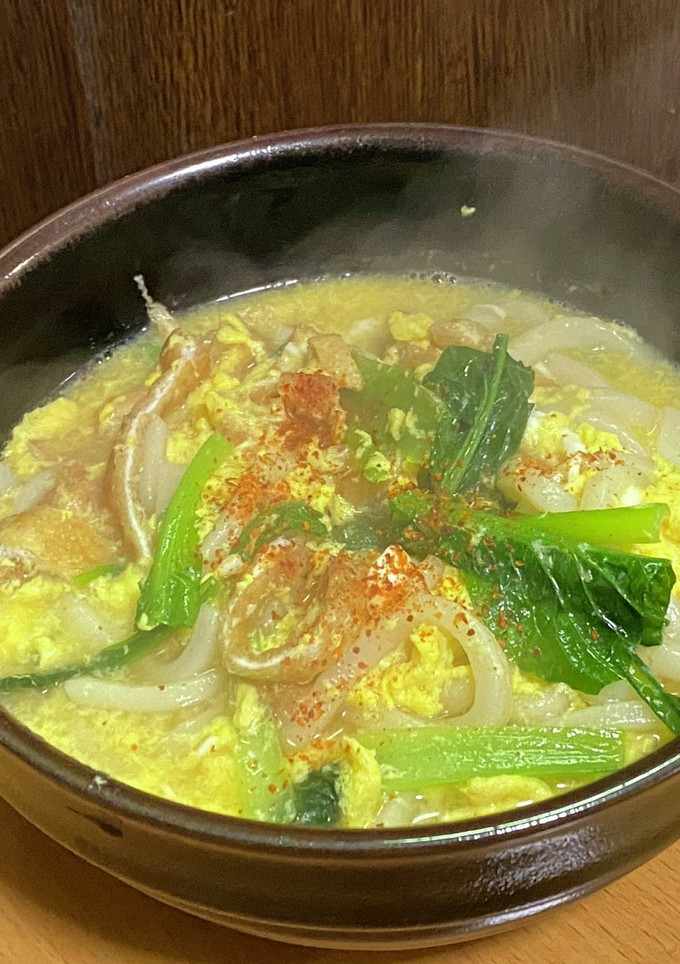 小松菜と油揚げの卵とじうどん-レシピのメイン写真