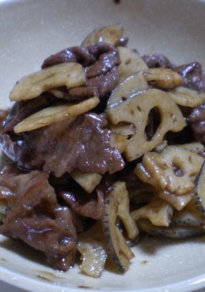 れんこんと牛肉の甘辛炒め☆-レシピのメイン写真