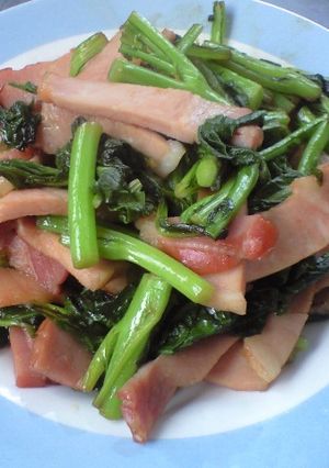 つぼみ菜とロースハムのしょう油炒め-レシピのメイン写真