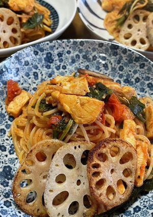 鶏ハムでトマトパスタ！お正月残り物活用！-レシピのメイン写真