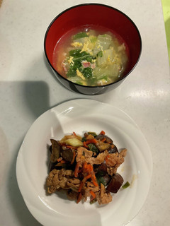 茄子と豚肉の中華炒め、スープ-レシピのメイン写真