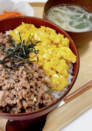 合い挽きミンチの二色丼-レシピのメイン写真