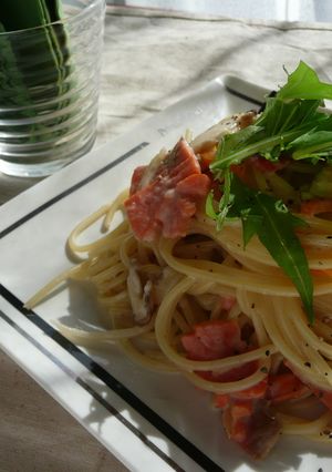 スモークサーモンときのこのクリームパスタ-レシピのメイン写真