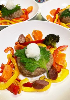オーブンで一度に!和風ハンバーグ&お野菜-レシピのメイン写真