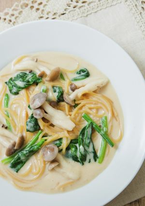 ほうれん草ときのこの豆乳クリームパスタ-レシピのメイン写真