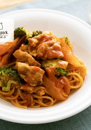 ワンパン★豚肉ブロッコリーのトマトパスタ-レシピのメイン写真