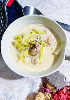 寝起き5分！豆乳と白菜の朝食スープ-レシピのメイン写真