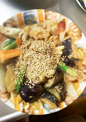 きな粉梅生姜焼味豚こま大根青椒肉絲風-レシピのメイン写真