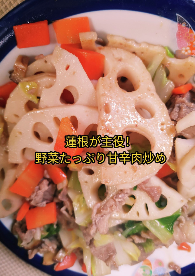 蓮根が主役！野菜たっぷり甘辛肉炒め♪-レシピのメイン写真
