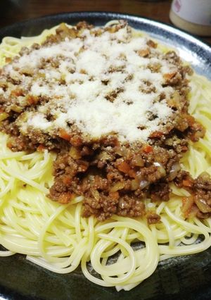 ピザソースでミートソーススパゲッティー-レシピのメイン写真