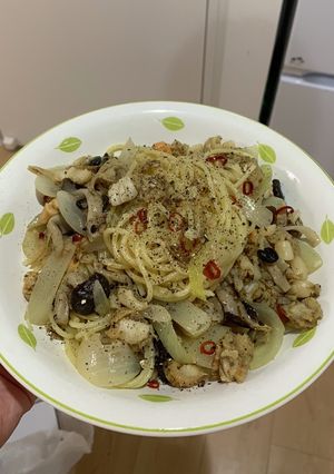 冷凍ベビーホタテのペペロンチーノ-レシピのメイン写真