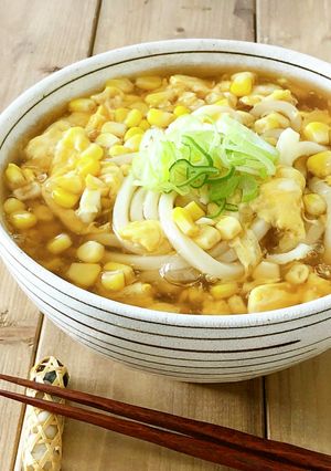 ５分で簡単♪コーンとふわふわ玉子のうどん-レシピのメイン写真