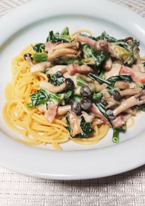 ほうれん草とキノコのクリームパスタ-レシピのメイン写真