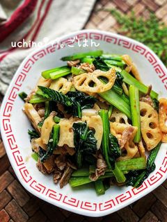 蓮根と小松菜と豚バラの味噌中華炒め-レシピのメイン写真