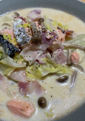 鮭の豆乳スープ煮-レシピのメイン写真
