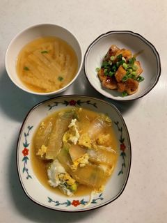 鶏の照り焼き、白菜の卵とじ、味噌汁-レシピのメイン写真
