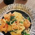 海老とほうれん草の濃厚クリームパスタ