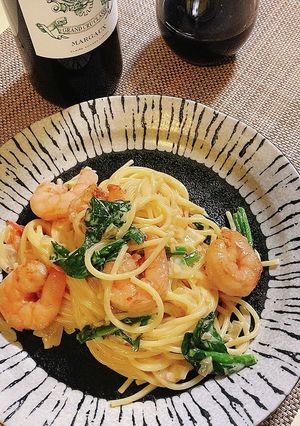 海老とほうれん草の濃厚クリームパスタ-レシピのメイン写真