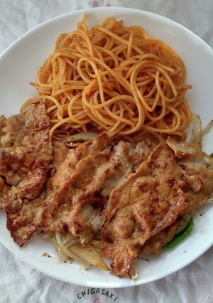 男子学生寮のお夕飯みたいな、生姜焼定食♪-レシピのメイン写真