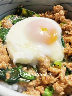 小松菜と豚ミンチの丼-レシピのメイン写真