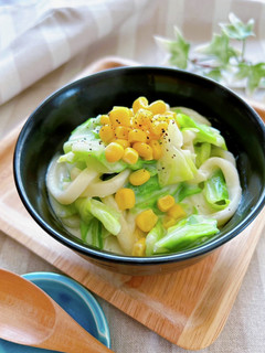 キャベツとコーンの洋風クリームうどん-レシピのメイン写真