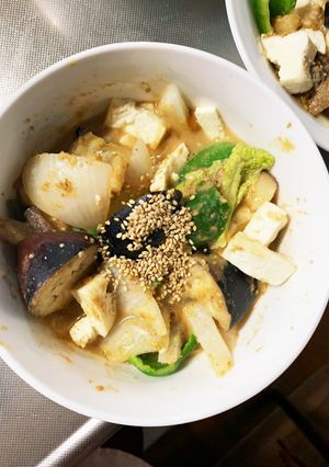 レンジ肉無豆腐きな粉味噌煮味野菜炒め-レシピのメイン写真