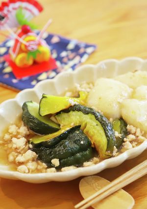 黒皮かぼちゃと揚げ餅のそぼろあんかけ-レシピのメイン写真