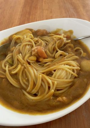 余ったクリームシチューで作るカレーパスタ-レシピのメイン写真