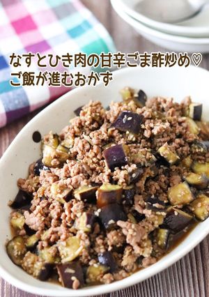 なすとひき肉の甘辛ごま酢炒め-レシピのメイン写真
