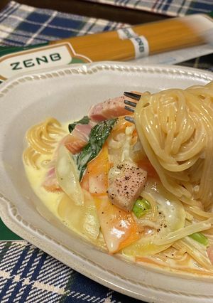 豆ヌードルの具沢山カルボナーラ風-レシピのメイン写真