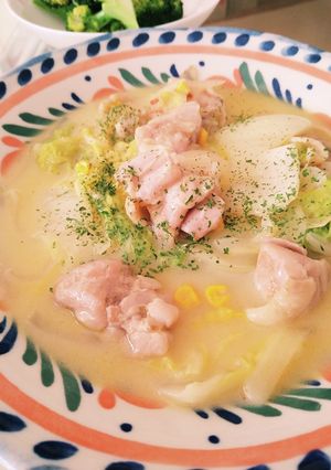 ワンパン　鶏もも肉と白菜のコーンスープ煮-レシピのメイン写真