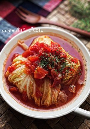 ソーセージでロール白菜♪♪トマトスープ-レシピのメイン写真