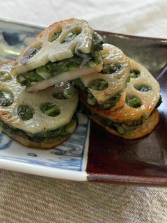 スピルリナ入り♡れんこんのはさみ焼き-レシピのメイン写真