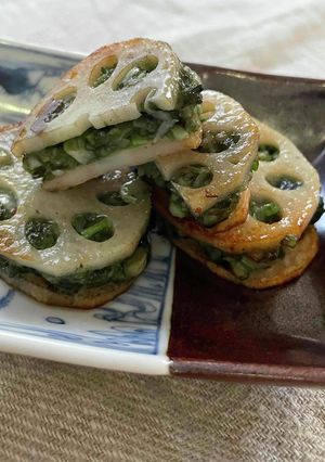 スピルリナ入り♡れんこんのはさみ焼き-レシピのメイン写真