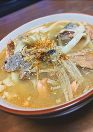 『 超簡単温まる』鮭のあら汁(うどん)-レシピのメイン写真