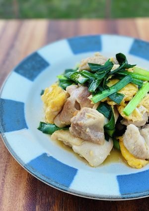 鶏肉とニラ玉のにんにくバター炒め。-レシピのメイン写真