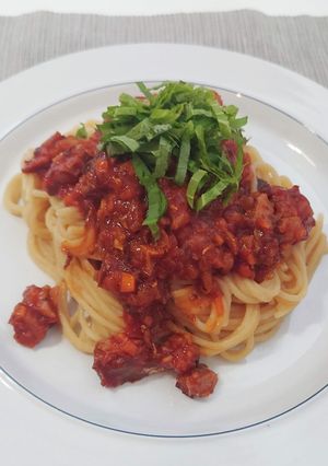 ZENBヌードルでサバ缶トマトパスタ-レシピのメイン写真