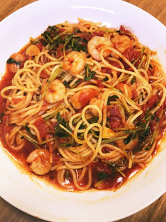 海老と豆苗のトマトパスタ-レシピのメイン写真