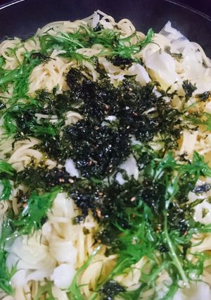 斬新！キャベツと水菜の韓国のりのパスタ-レシピのメイン写真